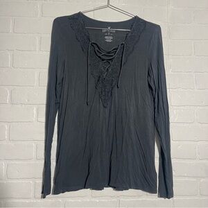 American Eagle Outfitters Womens Top Long Sleeves Dark Gray Soft & Sexy Medium